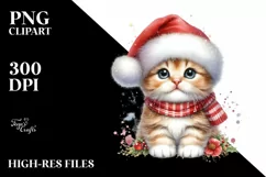 Watercolor Cat Santa Hat PNG Product Image 1