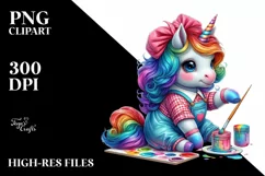 Colorful Baby Unicorn Painter's Smock PNG Product Image 1