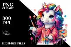 Colorful Baby Unicorn Painter's Smock PNG Product Image 3