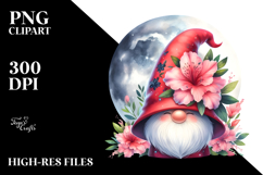 Cute GNOME with Big HAT and Azalea PNG Product Image 2