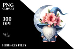 Cute GNOME with Big HAT and Azalea PNG Product Image 2
