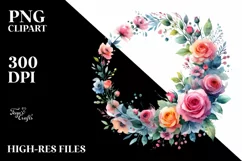 Colorful Small Wreath with Pink Roses PNG Product Image 2