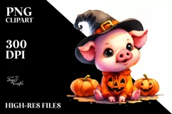 Cute Pig for Halloween Scene | Watercolor Clipart Product Image 1