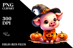 Cute Pig for Halloween Scene | Watercolor Clipart Product Image 2