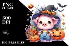 Watercolor Baby Pig Halloween Clipart Product Image 2