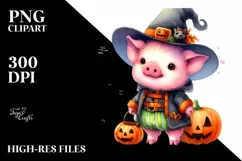 Watercolor Baby Pig Halloween Clipart Product Image 1
