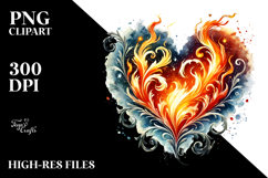 Fiery Heart Watercolor Digital Painting PNG Product Image 2