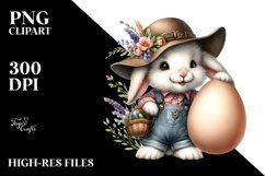 Bunny with Vintage Hat and Big Egg PNG Product Image 2