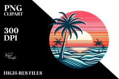 Retro Tropical Island Sunset, Clipart PNG Product Image 2