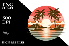 Retro Tropical Island Sunset, Clipart PNG Product Image 2