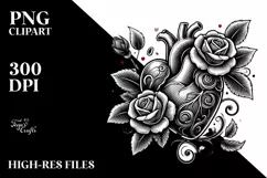 Tattoo Style Roses Heart PNG Product Image 2