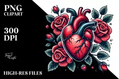 Tattoo Style Roses Heart PNG Product Image 2