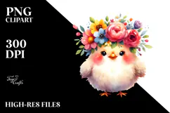 Watercolor Chicken Flower Crown Clipart Product Image 2