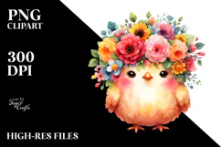 Watercolor Chicken Flower Crown Clipart Product Image 2