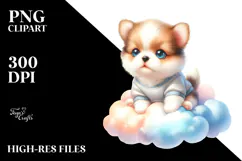 watercolor cute baby dog on a lofty cloud Product Image 2
