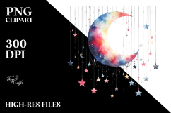 Colorful Half Moon with Hanging Stars PNG Product Image 2