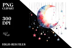 Colorful Half Moon with Hanging Stars PNG Product Image 2