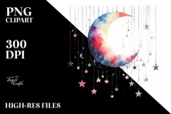 Colorful Half Moon with Hanging Stars PNG Product Image 1