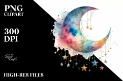 Colorfull Half Moon with Sunflowers PNG Product Image 1