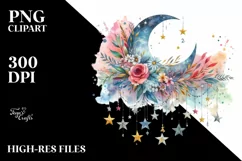 Colorfull Half Moon with Sunflowers PNG Product Image 1
