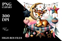 Cute Boho Deer on Star with Hanging Hearts PNG Product Image 2