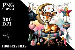 Cute Boho Deer on Star with Hanging Hearts PNG Product Image 2