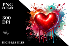 Colorful Red Heart on Splashy Background PNG Product Image 2
