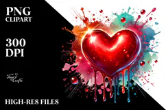 Colorful Red Heart on Splashy Background PNG Product Image 2