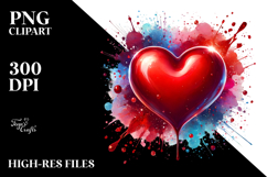 Colorful Red Heart on Splashy Background PNG Product Image 2