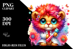 Vibrant Watercolor Cute Baby Lion PNG Product Image 2