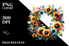 Colorful Abstract Watercolor Whreath Sunflower Clipart Product Image 2