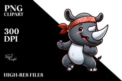Silly Rhino Dancing with Bandana, Vector Style PNG Product Image 2