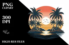 Vintage Tropical Island Sunset Sublimation Clipart Product Image 1