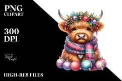 Cute Highland Cow with Ornaments PNG Product Image 3