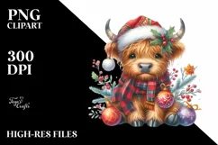 Highland Cow with Christmas Ornaments PNG Product Image 3