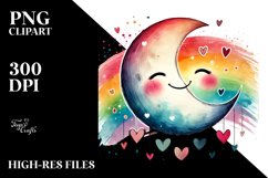 Smiling Half Moon with Hearts PNG Product Image 2