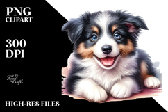 Watercolor Cute Baby Border Collie PNG Product Image 2