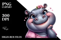 Detailed Hippo Diva Look Watercolor Clipart Product Image 3