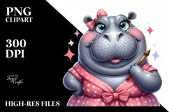 Detailed Hippo Diva Look Watercolor Clipart Product Image 1