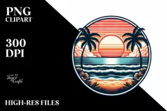 Vintage Tropical Beach Sunset Sublimation Clipart Product Image 3
