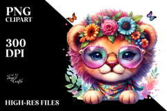 Vibrant Watercolor Crazy Cute Baby Lion PNG Product Image 2