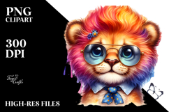 Vibrant Watercolor Crazy Cute Baby Lion PNG Product Image 2