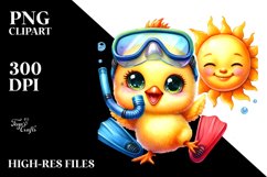 Vibrant Watercolor Smiling Cute Baby Chicken PNG Product Image 2