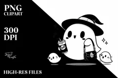 Simple Ghost with Purse Holding Soda, PNG Product Image 3