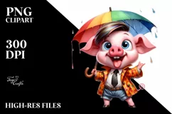 Cute Baby Pig Dancing with Raincoat PNG Product Image 1