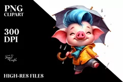 Cute Baby Pig Dancing with Raincoat PNG Product Image 1