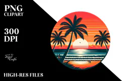 Retro Tropical Sunset Clipart PNG Product Image 2