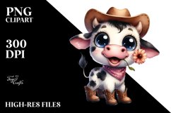 Watercolor Baby Cow Big Eyes with Hat Clipart Product Image 3