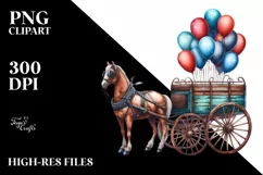 Vintage Horse Wagon Balloons Watercolor Product Image 1