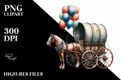 Vintage Horse Wagon with Balloons Clipart Product Image 3